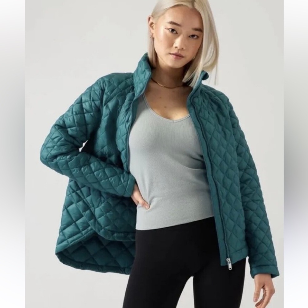 Athleta Whisper Featherless Jacket Borealis Green Coat - Size Small (TALL fit)